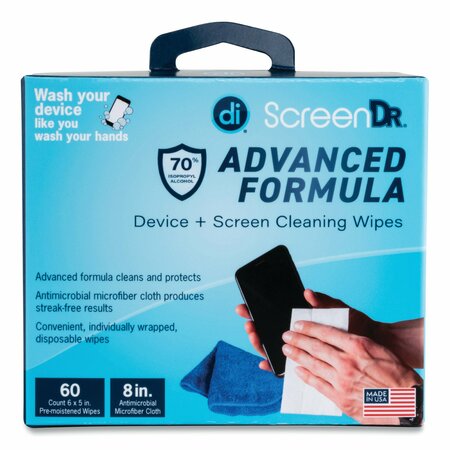 DIGITAL INNOVATIONS ScreenDr Device and Screen Cleaning Wipes, With 60 Wrapped Wipes and 8 in. Microfiber Cloth, 6 x 5 32347